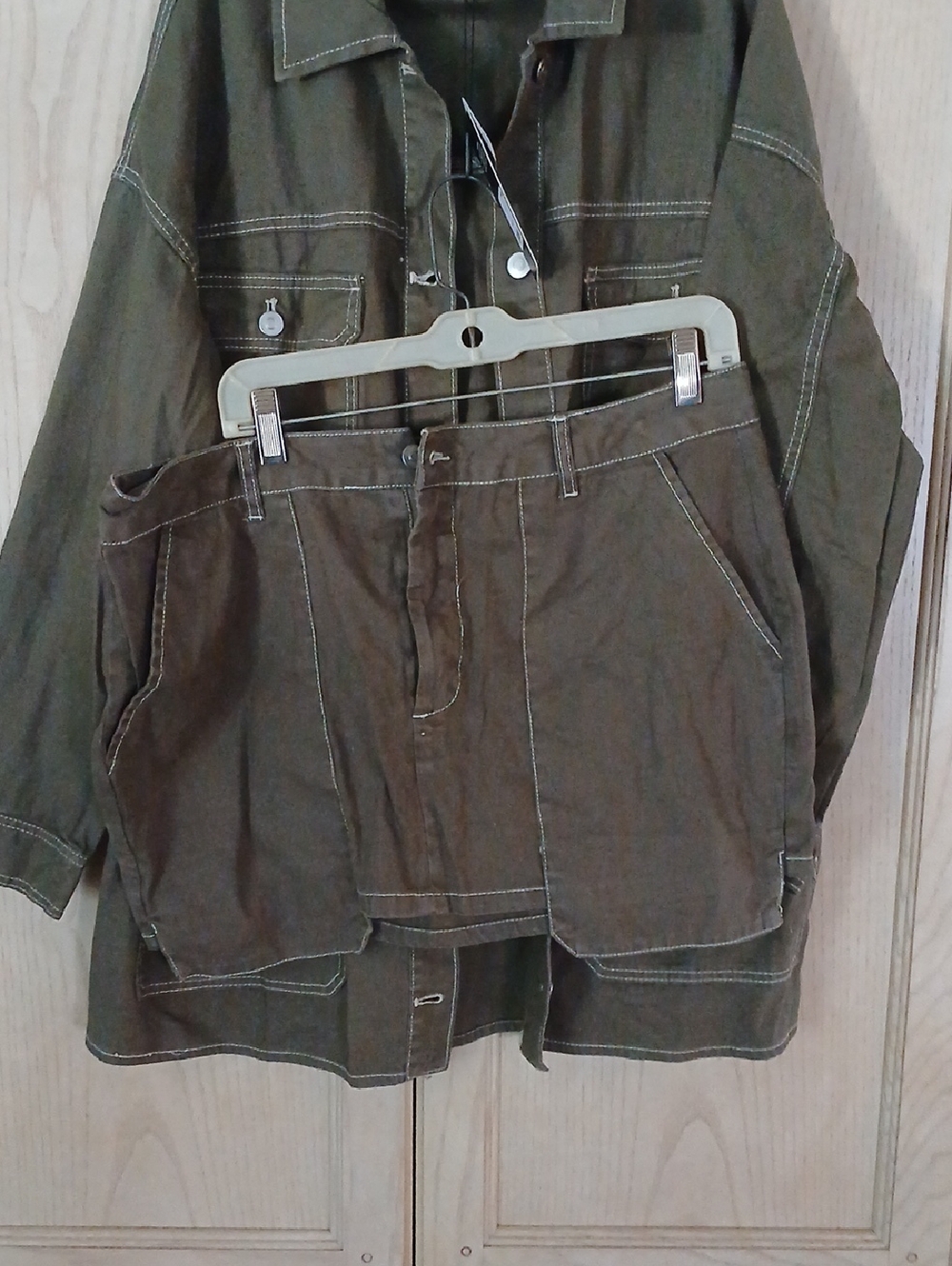 Olive Green Utility Jacket and Skirt Set